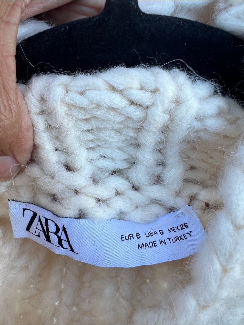 Zara Ivory Openwork Cable Knit Chunky Mock Neck Sweater Medium Coastal Apres Ski - Picture 4 of 6